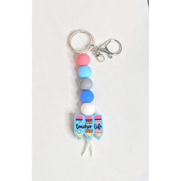 Handmade Silicone Bead Keychain/Bag Charm - Teacher Life - Picture 1 of 1